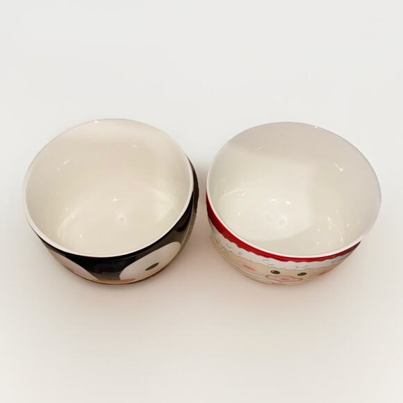 Holiday Winter Christmas Bowls Santa And Penguin Set Of 2 EUC - Picture 3 of 8